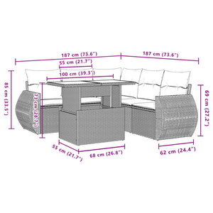 Set Divano da Giardino 6 pz con Cuscini Grigio in Polyrattan 3268530