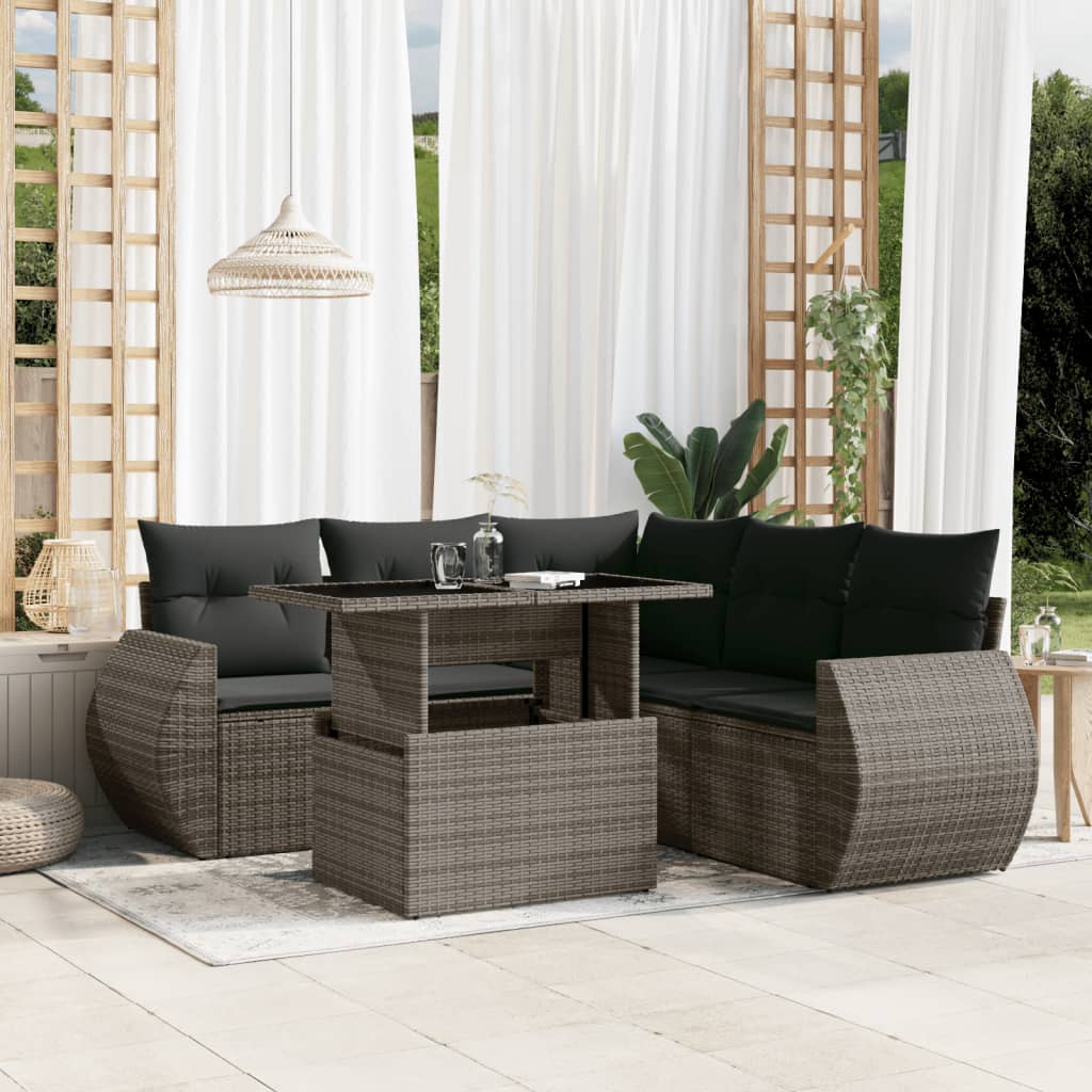 Set Divano da Giardino 6 pz con Cuscini Grigio in Polyrattan 3268530