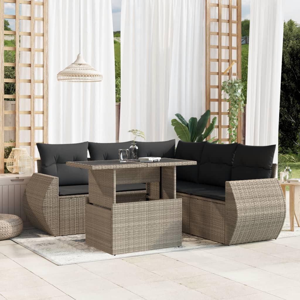 Set Divano da Giardino 6pz con Cuscini Grigio Chiaro Polyrattan 3268532