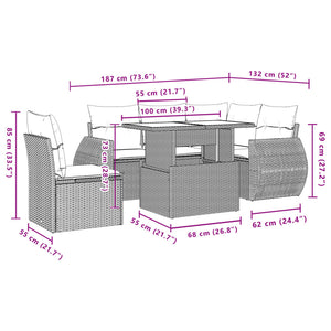 Set Divano da Giardino 6 pz con Cuscini Beige in Polyrattan 3268539