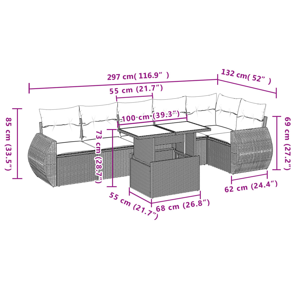 Set Divani da Giardino con Cuscini 7pz Nero Polyrattan 3268546