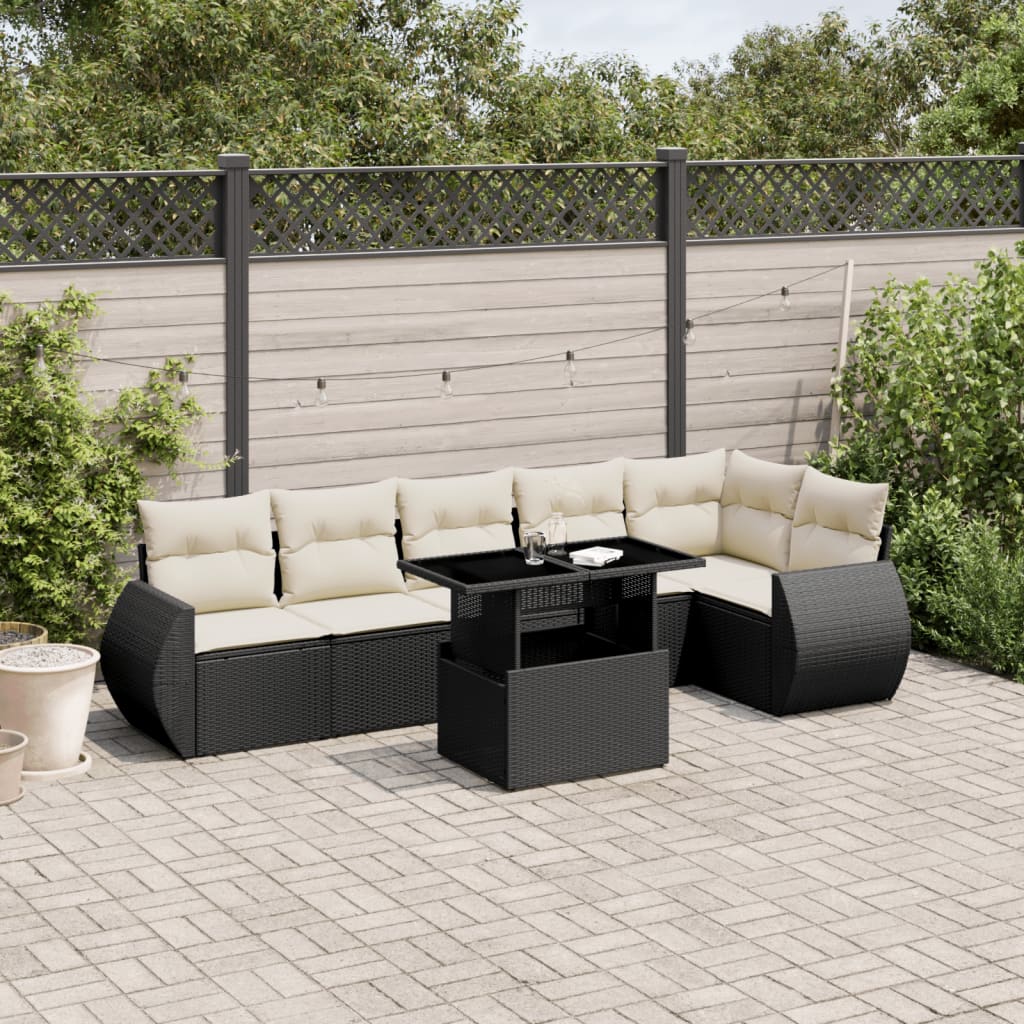 Set Divani da Giardino con Cuscini 7pz Nero Polyrattan 3268546