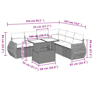 Set Divani da Giardino 7 pz con Cuscini Beige in Polyrattan 3268559