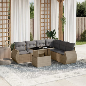 Set Divani da Giardino 7 pz con Cuscini Beige in Polyrattan 3268559