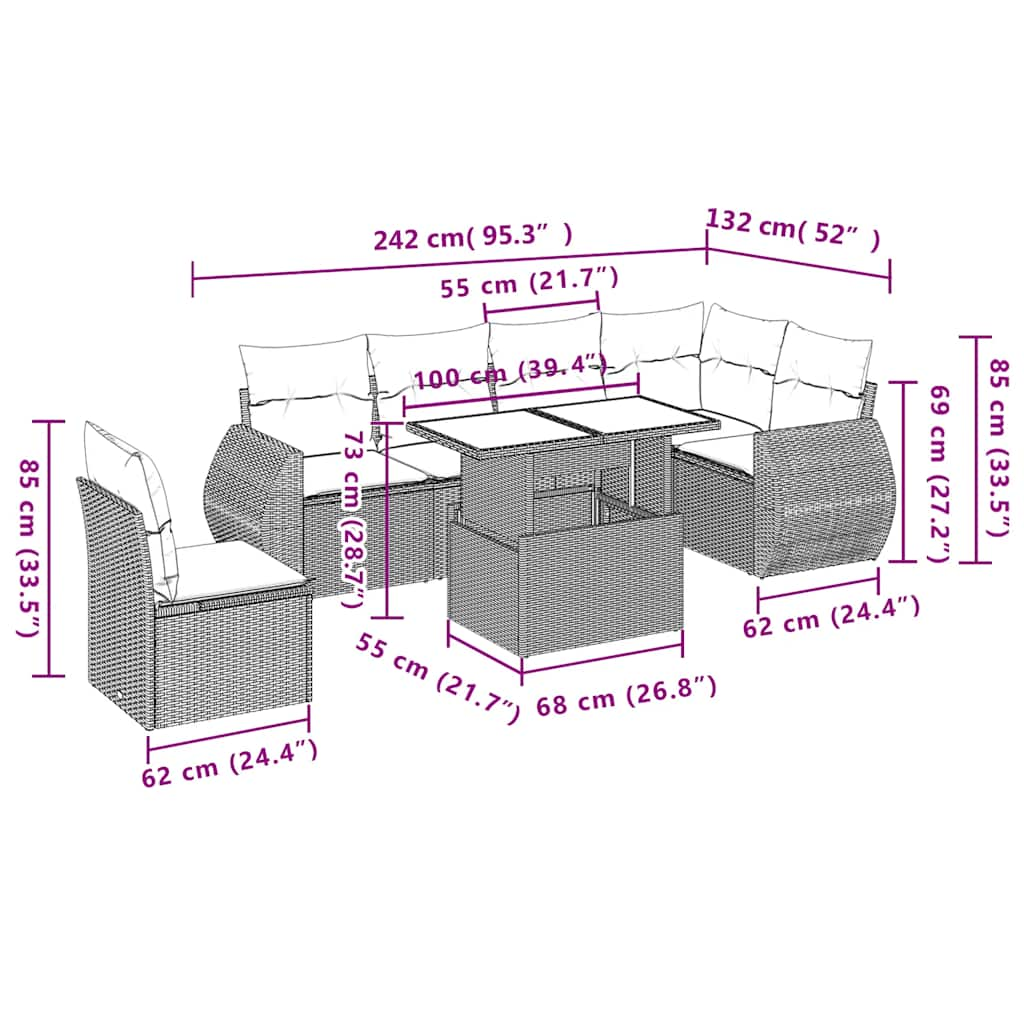 Set Divani da Giardino con Cuscini 7pz Nero Polyrattan 3268565