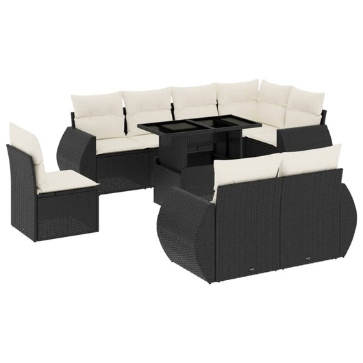 Set Divani da Giardino 9 pz con Cuscini Nero in Polyrattan 3268666