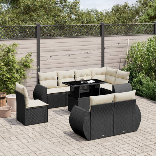 Set Divani da Giardino 9 pz con Cuscini Nero in Polyrattan 3268666