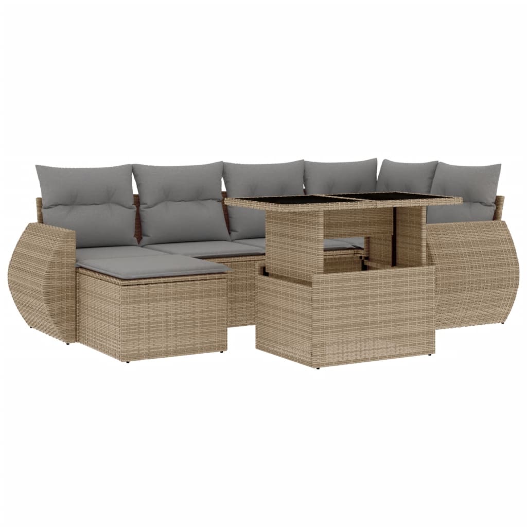 Set Divani da Giardino 7 pz con Cuscini Beige in Polyrattan 3268679