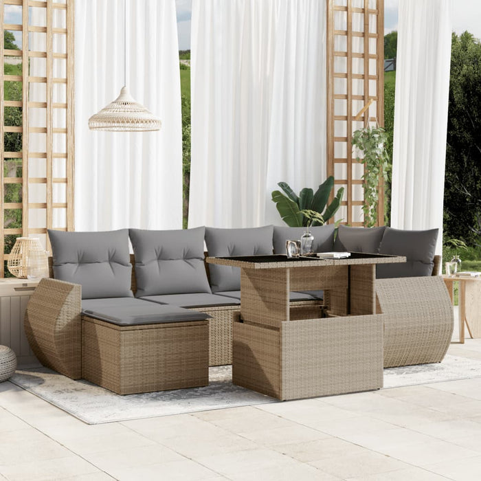 Set Divani da Giardino 7 pz con Cuscini Beige in Polyrattan 3268679