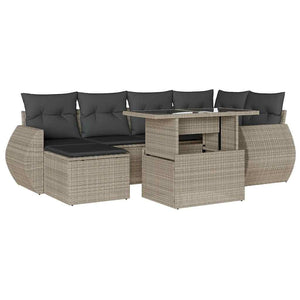 Set Divani da Giardino 7pz con Cuscini Grigio Chiaro Polyrattan 3268682