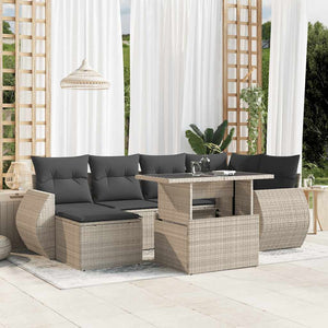 Set Divani da Giardino 7pz con Cuscini Grigio Chiaro Polyrattan 3268682