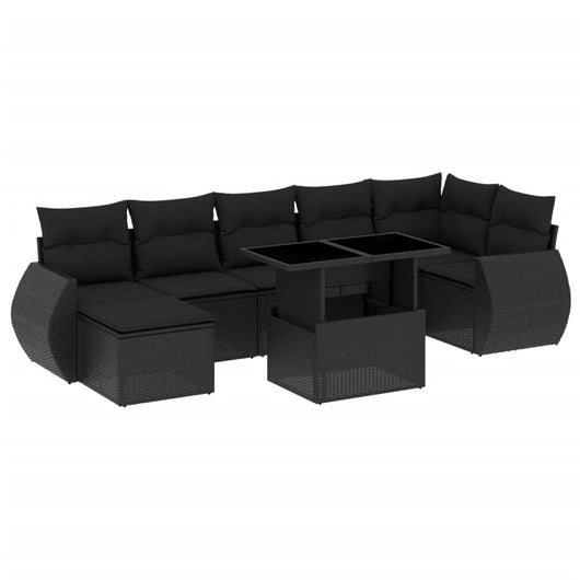 Set Divani da Giardino con Cuscini 8 pz Nero in Polyrattan 3268685