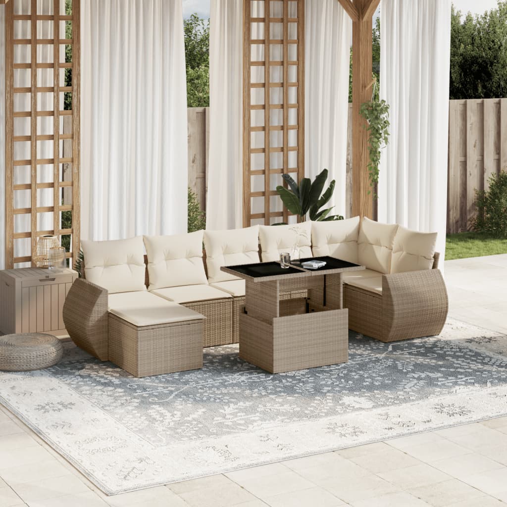 Set Divano da Giardino 8 pz con Cuscini Beige in Polyrattan 3268688