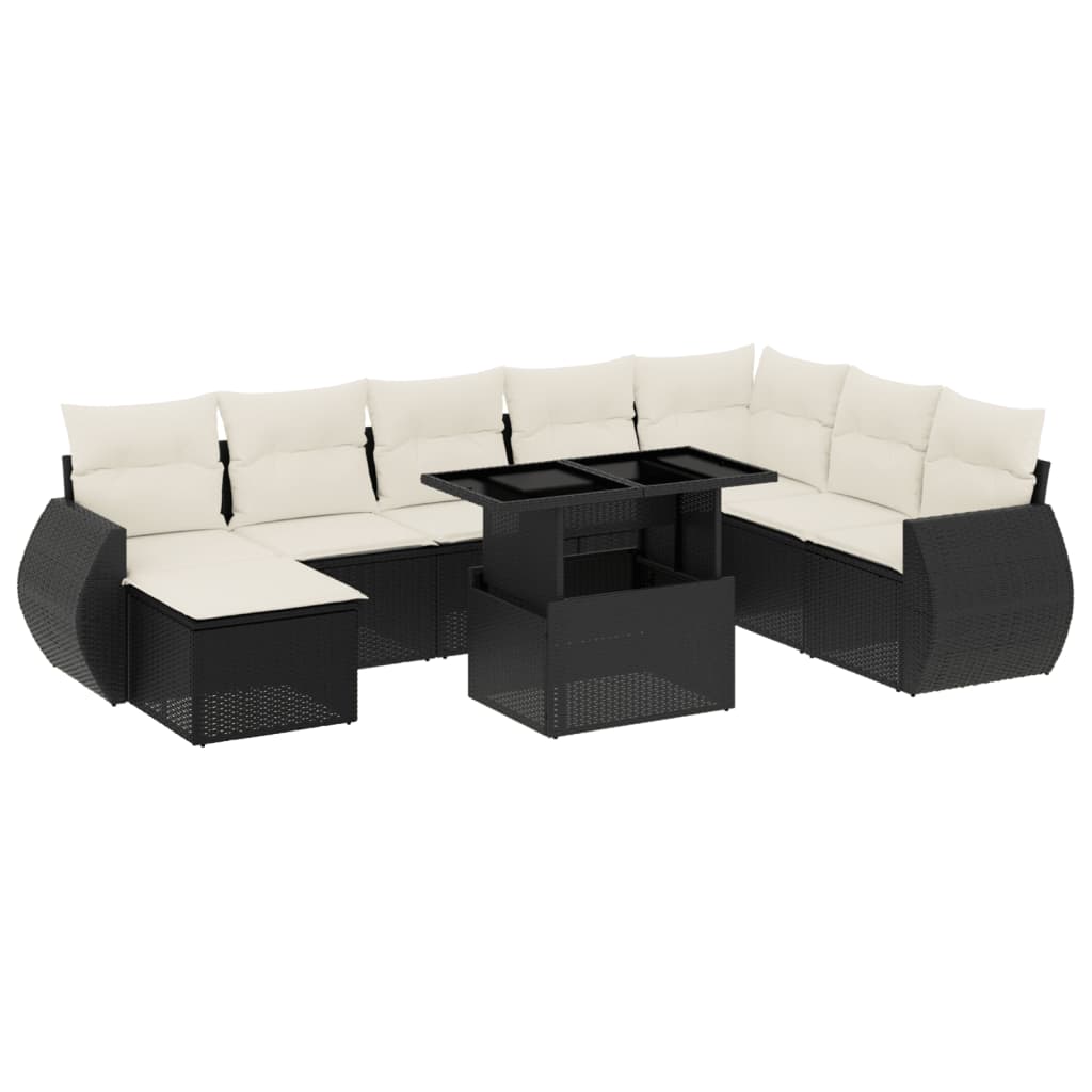 Set Divani da Giardino 9 pz con Cuscini Nero in Polyrattan 3268726