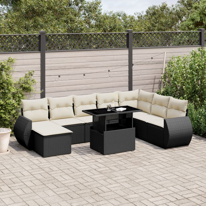 Set Divani da Giardino 9 pz con Cuscini Nero in Polyrattan 3268726