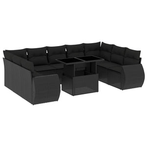 Set Divani da Giardino 10pz con Cuscini in Polyrattan Nero 3268735