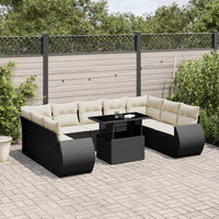 Set Divani da Giardino 10pz con Cuscini in Polyrattan Nero 3268736