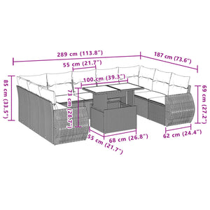 Set Divano Giardino 10 pz con Cuscini Grigio Chiaro Polyrattan 3268742