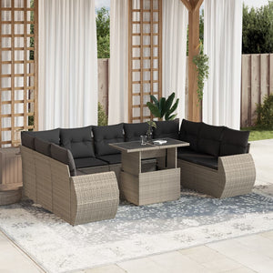 Set Divano Giardino 10 pz con Cuscini Grigio Chiaro Polyrattan 3268742