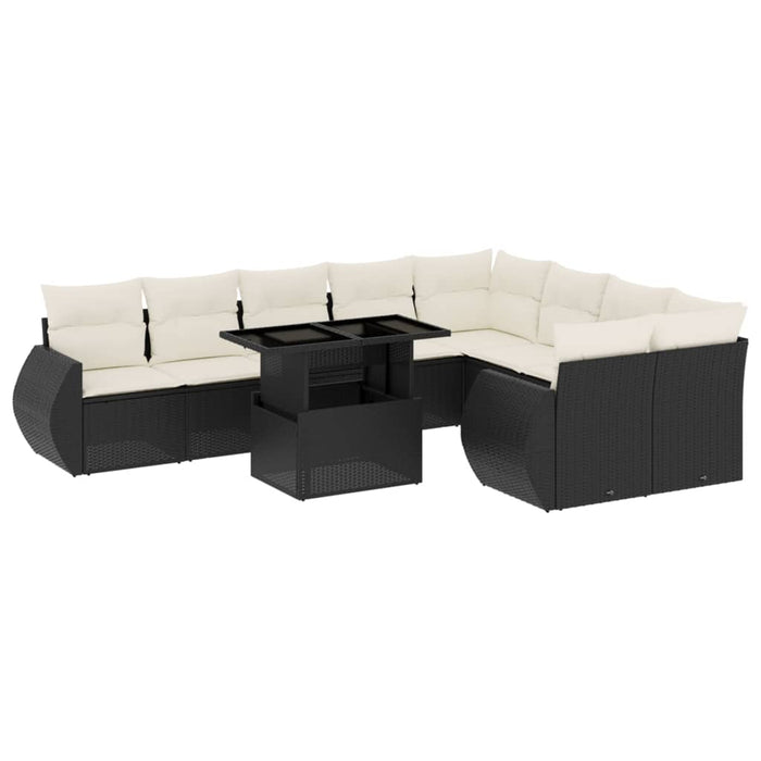 Set Divani da Giardino 10pz con Cuscini in Polyrattan Nero 3268756