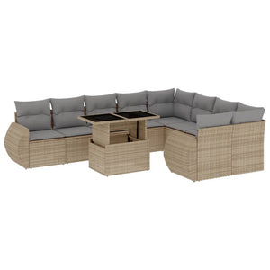 Set Divano da Giardino 10 pz con Cuscini Beige in Polyrattan 3268759