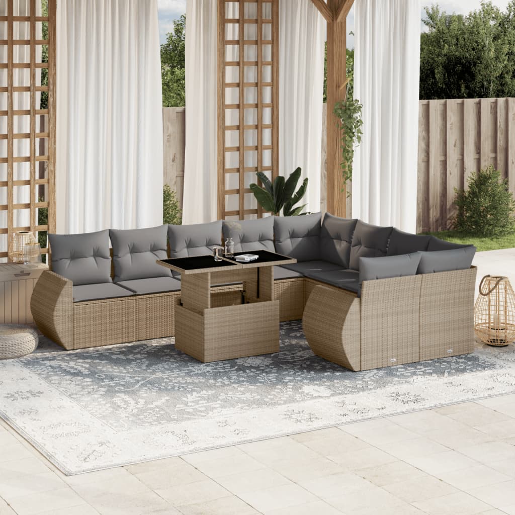 Set Divano da Giardino 10 pz con Cuscini Beige in Polyrattan 3268759