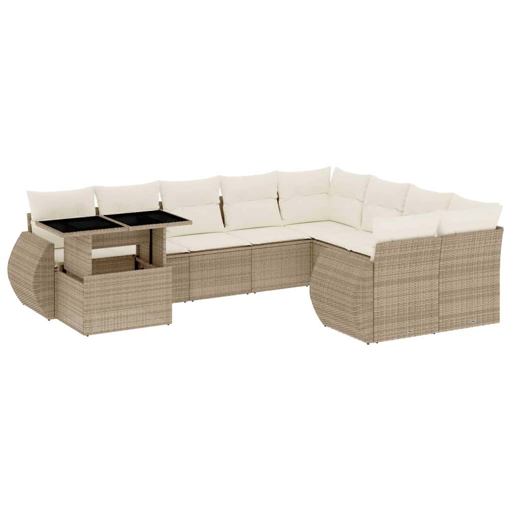 Set Divano da Giardino 10 pz con Cuscini Beige in Polyrattan 3268768