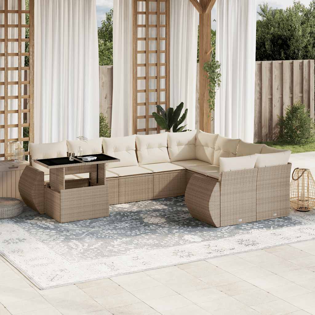 Set Divano da Giardino 10 pz con Cuscini Beige in Polyrattan 3268768