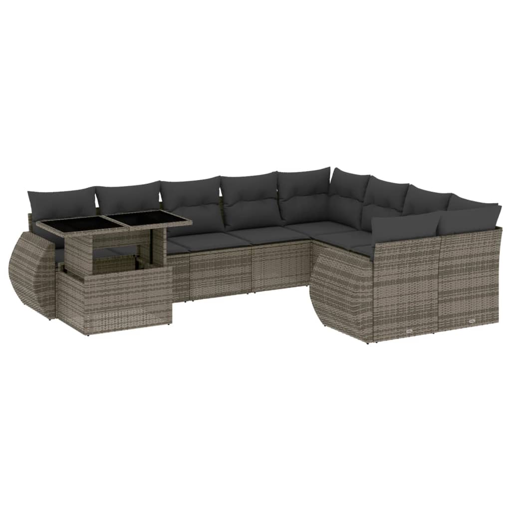 Set Divano da Giardino 10 pz con Cuscini Grigio in Polyrattan 3268770