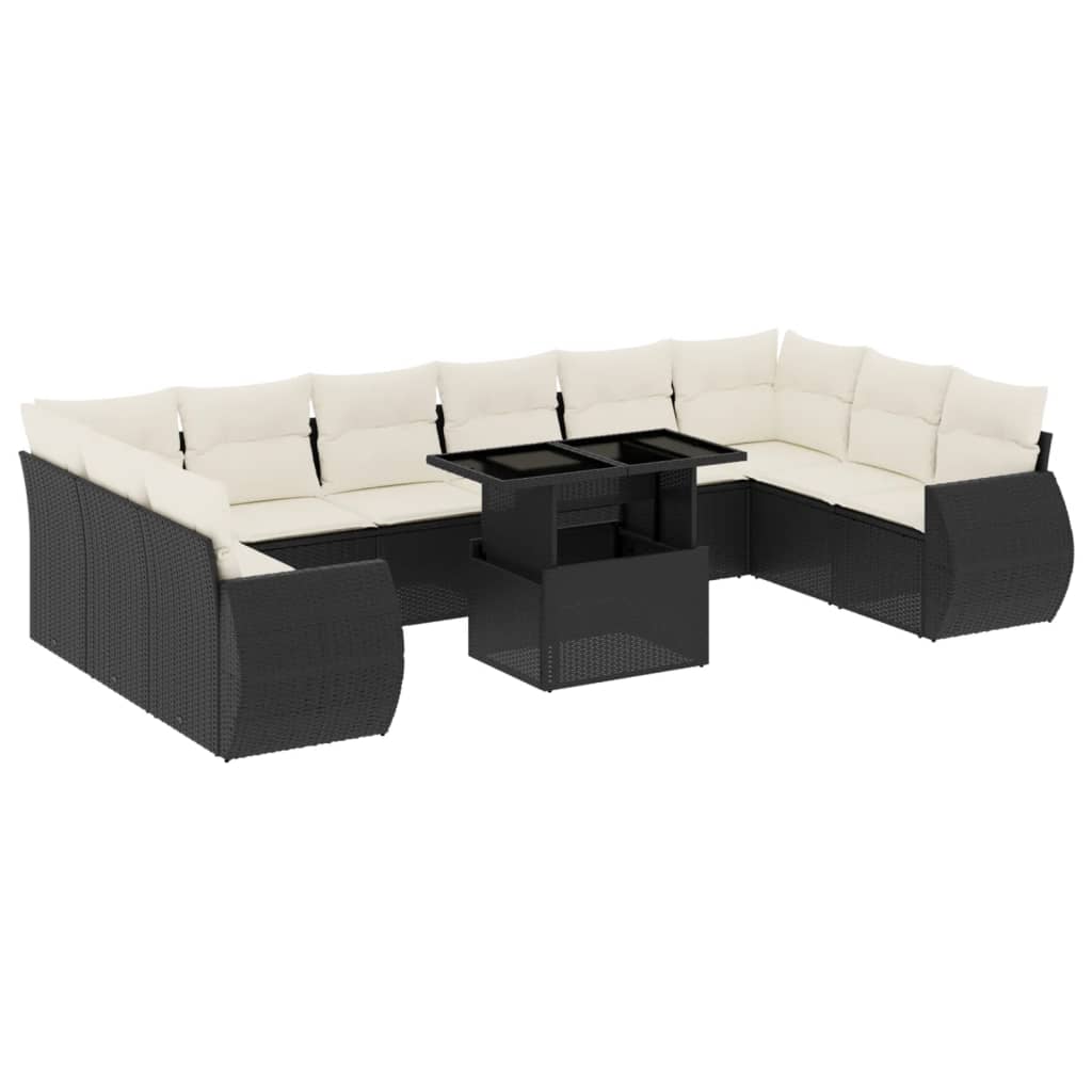 Set Divani da Giardino 11 pz con Cuscini in Polyrattan Nero 3268776