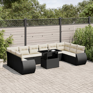 Set Divani da Giardino 11 pz con Cuscini in Polyrattan Nero 3268776