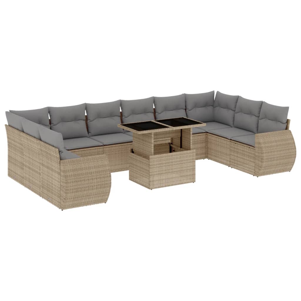 Set Divani da Giardino 11 pz con Cuscini Beige in Polyrattan 3268779