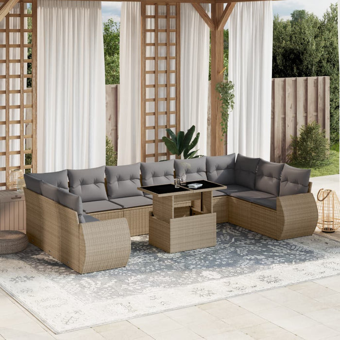 Set Divani da Giardino 11 pz con Cuscini Beige in Polyrattan 3268779