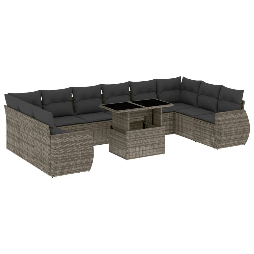 Set Divani da Giardino 11 pz con Cuscini in Polyrattan Grigio 3268780