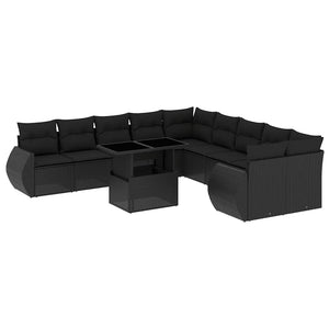 Set Divani da Giardino 11 pz con Cuscini in Polyrattan Nero 3268795