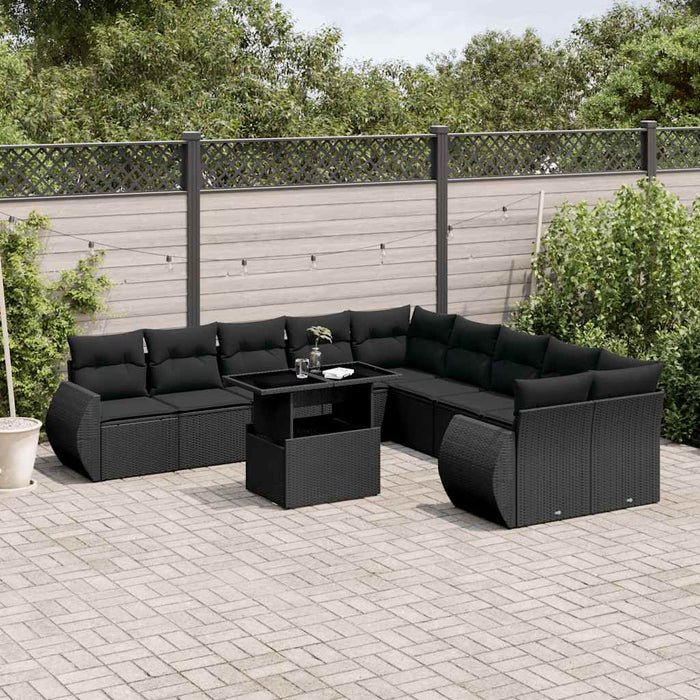 Set Divani da Giardino 11 pz con Cuscini in Polyrattan Nero 3268795