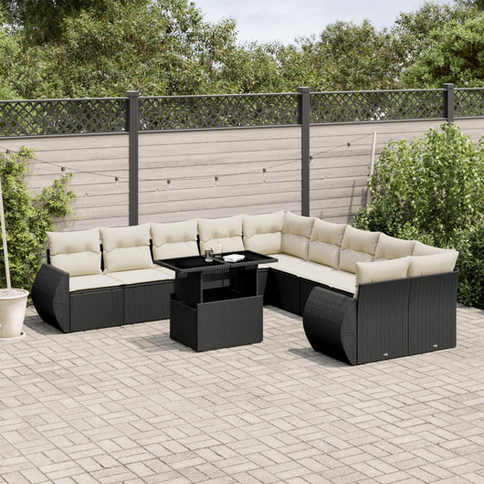 Set Divani da Giardino 11 pz con Cuscini in Polyrattan Nero 3268796