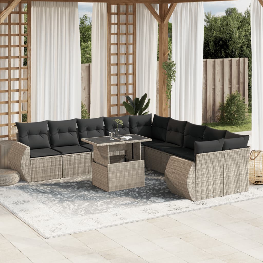 Set Divani da Giardino 11 pz con Cuscini in Polyrattan Grigio 3268802