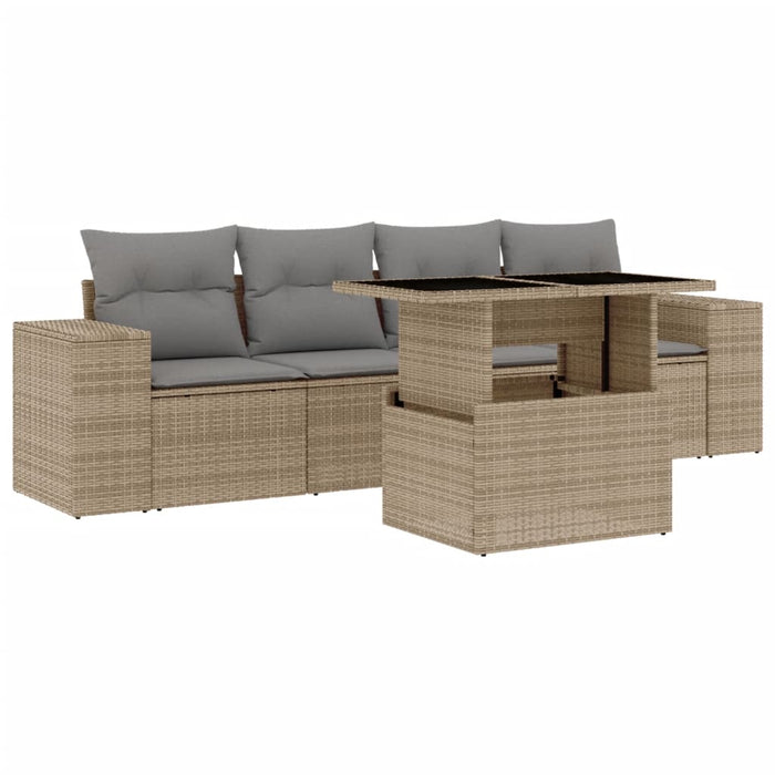 Set Divano da Giardino 5 pz con Cuscini Beige in Polyrattan 3268989