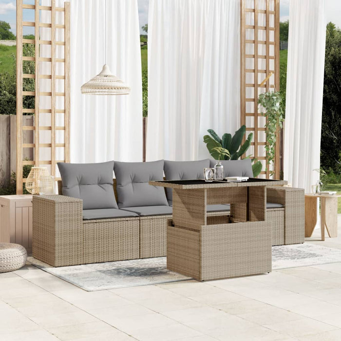 Set Divano da Giardino 5 pz con Cuscini Beige in Polyrattan 3268989