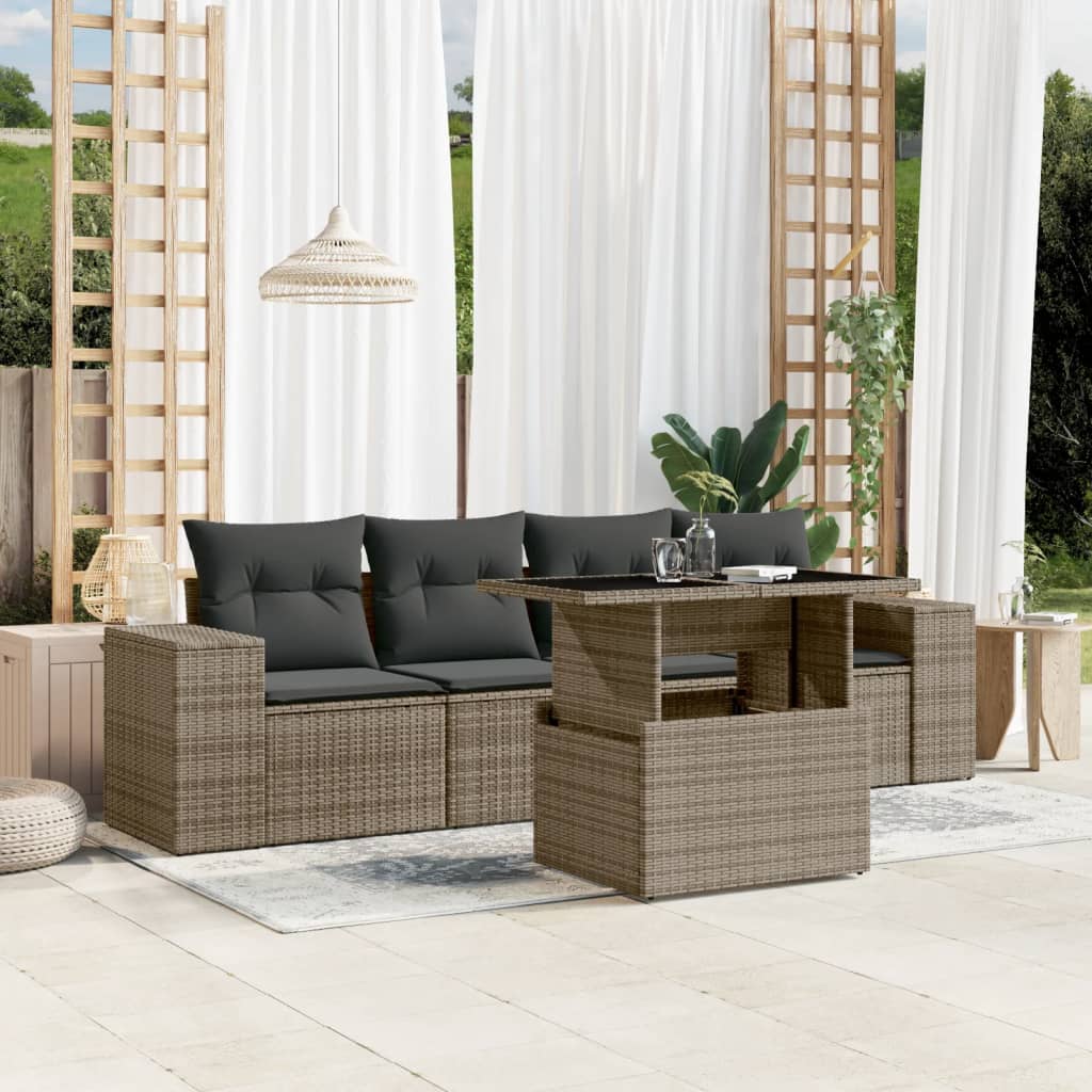 Set Divano da Giardino 5 pz con Cuscini Grigio in Polyrattan 3268990