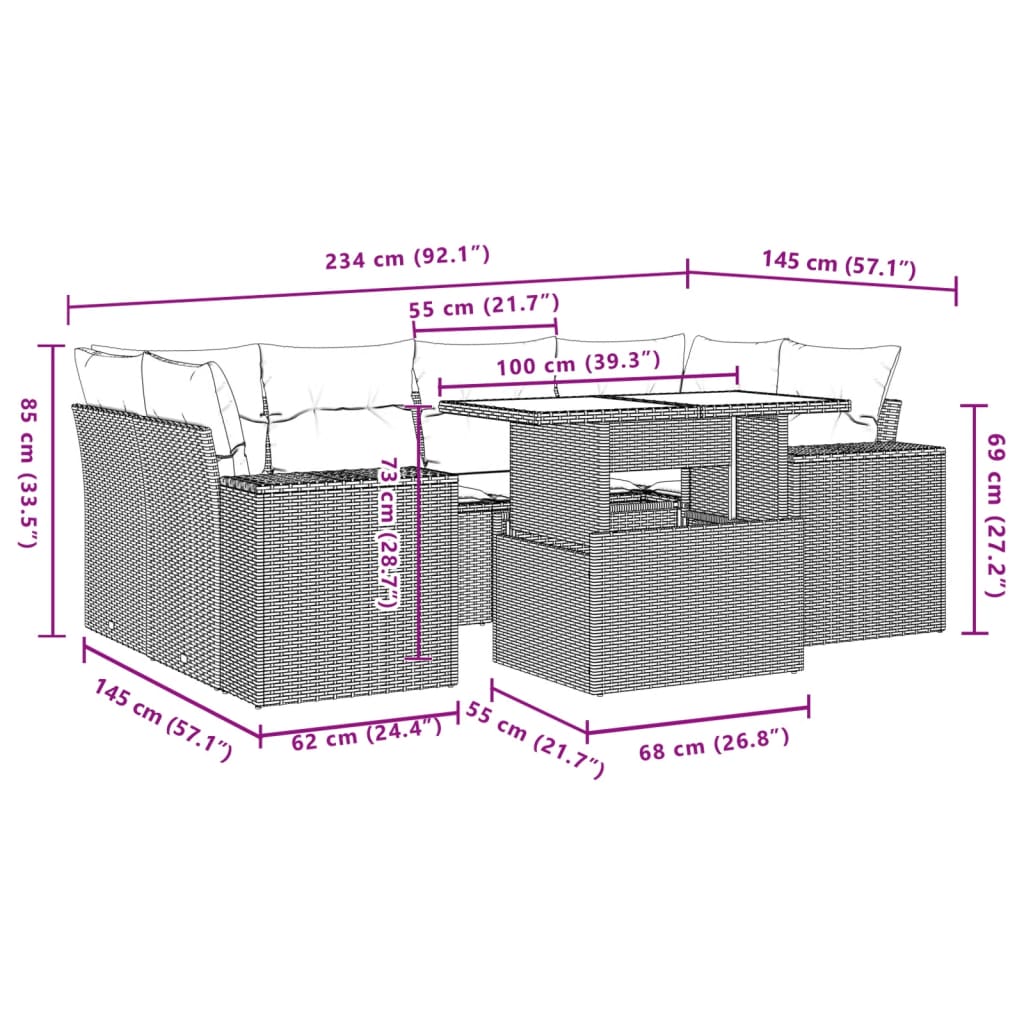 Set Divani da Giardino con Cuscini 7pz Nero Polyrattan 3269016