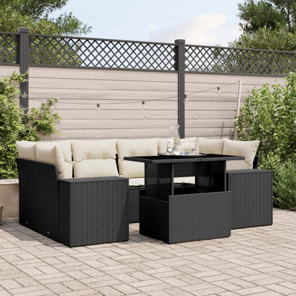 Set Divani da Giardino con Cuscini 7pz Nero Polyrattan 3269016