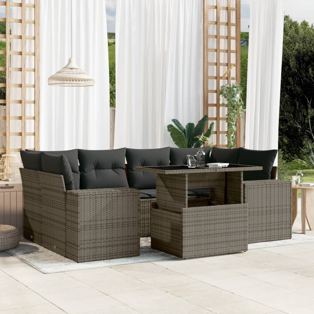 Set Divani da Giardino 7 pz con Cuscini Grigio in Polyrattan 3269020