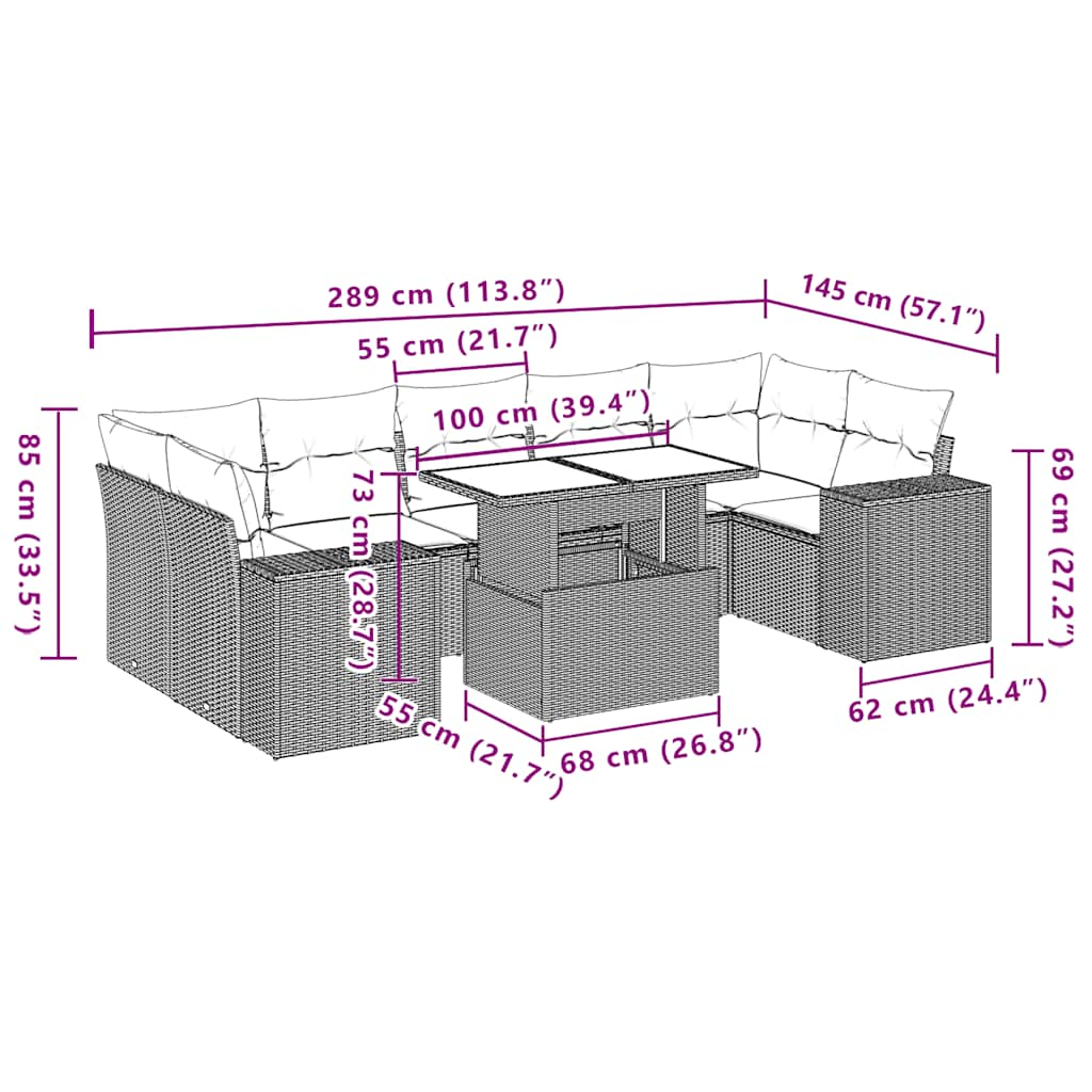 Set Divani da Giardino con Cuscini 8 pz Nero in Polyrattan 3269035