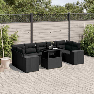 Set Divani da Giardino con Cuscini 8 pz Nero in Polyrattan 3269035