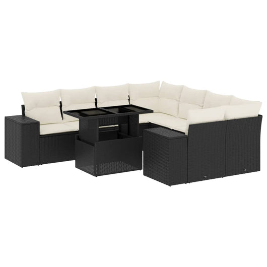 Set Divani da Giardino 9 pz con Cuscini Nero in Polyrattan 3269056