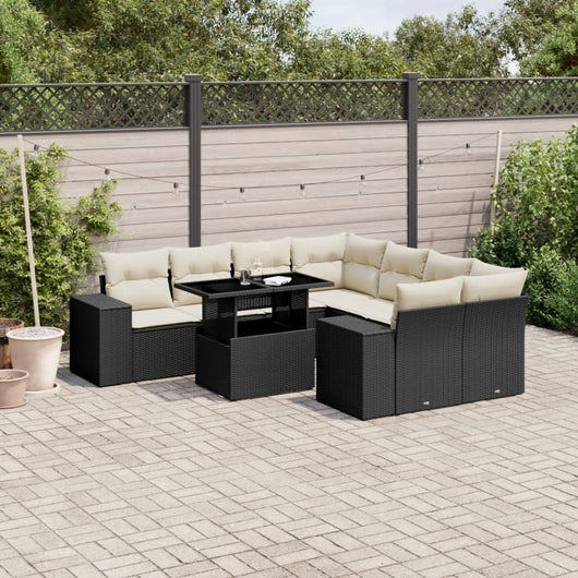 Set Divani da Giardino 9 pz con Cuscini Nero in Polyrattan 3269056