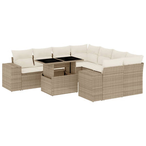 Set Divano da Giardino 9 pz con Cuscini Beige in Polyrattan 3269058