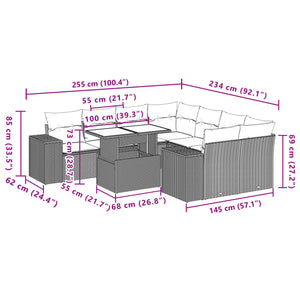 Set Divano da Giardino 9 pz con Cuscini Beige in Polyrattan 3269058